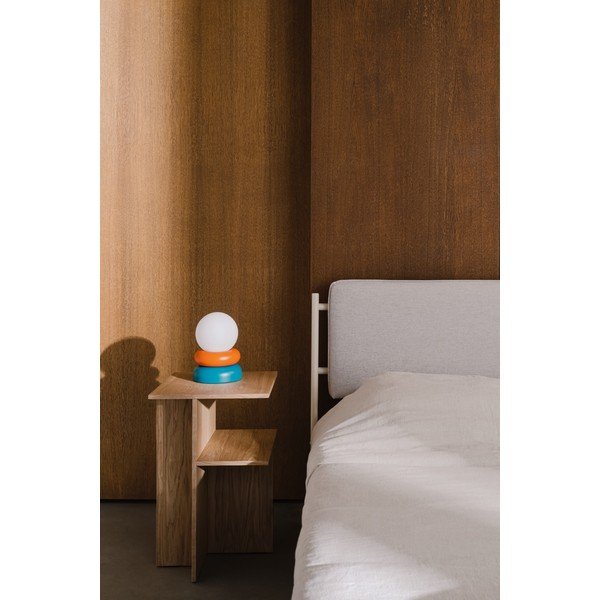 Stolová lampa z masívneho dreva v petrolejovej farbe/oranžová so skleneným tienidlom (výška  24 cm) Otem – noo.ma-image-3