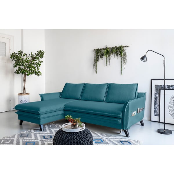 Tyrkysovomodrá rozkladacia rohová pohovka Miuform Charming Charlie, ľavý roh-image-1