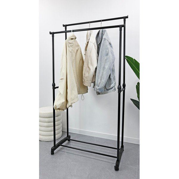 Čierny kovový pojazdný stojan na oblečenie 80x160x42 cm Roald – Yes Everyday-image-1