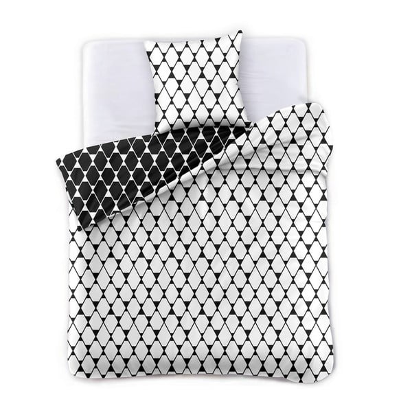 Čierno-biele obojstranné obliečky na dvojlôžko z mikrovlákna DecoKing Hypnosis Rhombuses, 220 x 200 cm