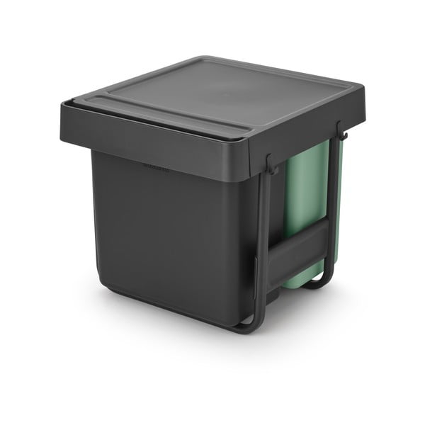 Dotykový plastový odpadkový kôš na triedený odpad v mentolovo-tmavosivej farbe 40 l Sort&Go – Brabantia-image-4