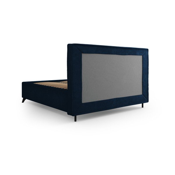 Tmavomodrá čalúnená dvojlôžková posteľ s úložným priestorom a roštom 160x200 cm Malou – Milo Casa-image-4