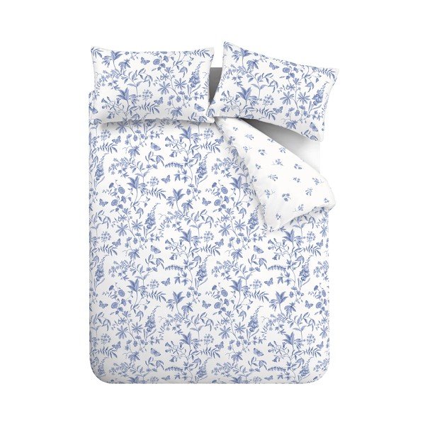 Modré 3-dielne obliečky na dvojlôžko z bavlneného perkálu 200x200 cm Thea Floral – Bianca