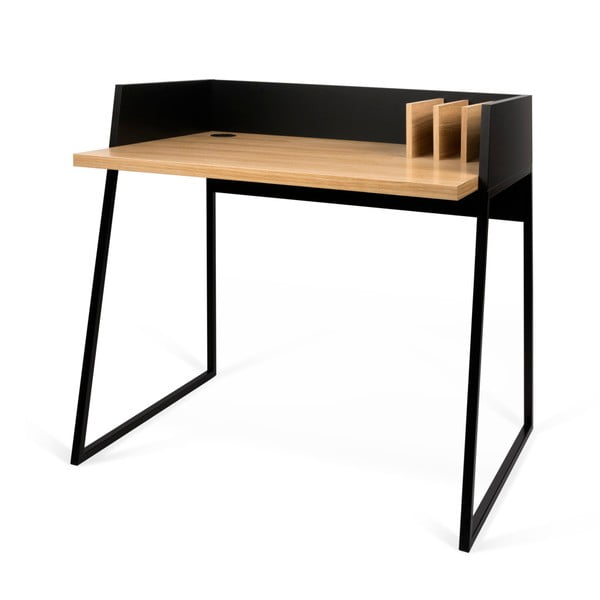 Čierny pracovný stôl s detailmi v dekore dubového dreva TemaHome Volga-image-2