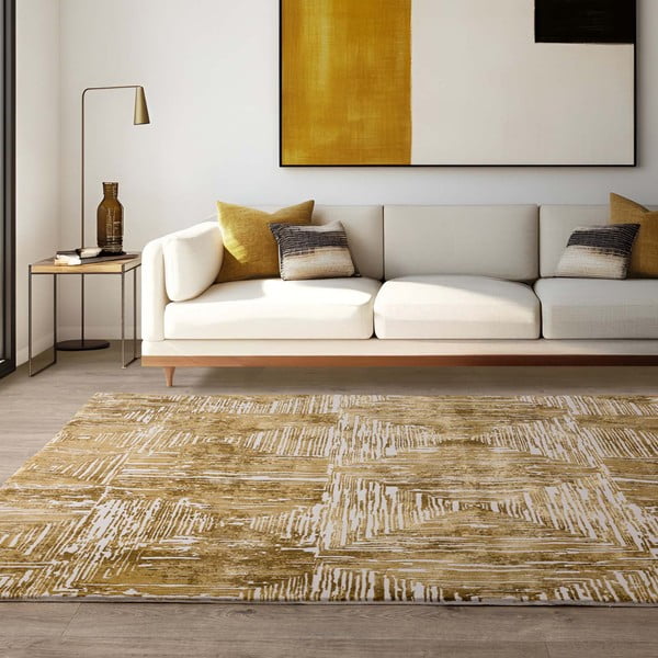 Koberec v zlatej farbe 120x170 cm Kuza Lines Gold – Asiatic Carpets-image-1