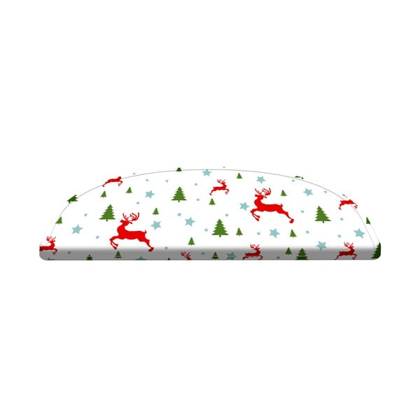Červené/biele nášľapy na schody v súprave 16 ks 65x20 cm Christmas Deer and Tree - Vitaus