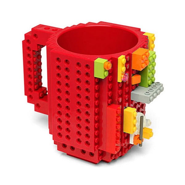 Červený plastový hrnček s motívom LEGO s kockami Just Mustard, 350 ml