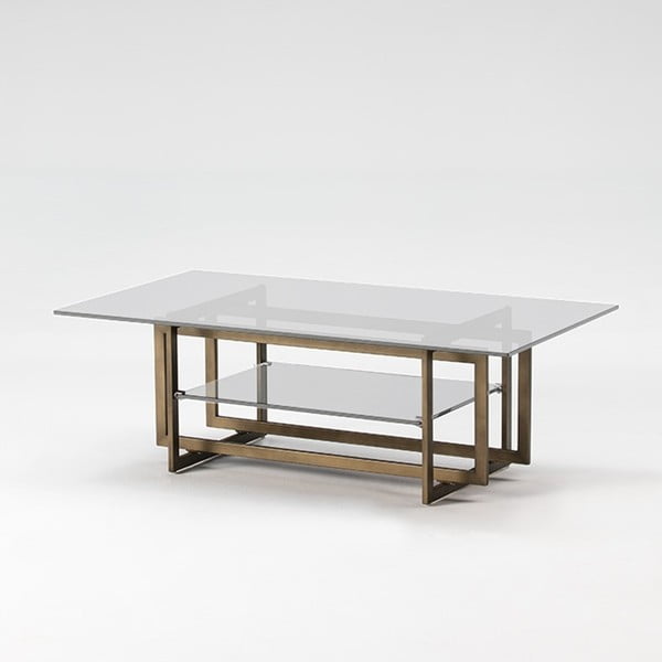 Konferenčný stôl z kovu a skla Thai Natura Goldies, 120 × 65 cm