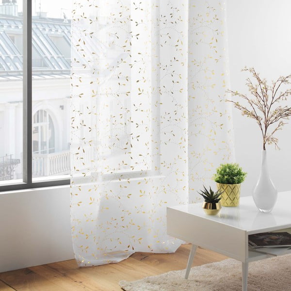 Biela/v zlatej farbe voálová záclona 140x280 cm Floressia – douceur d'intérieur-image-3