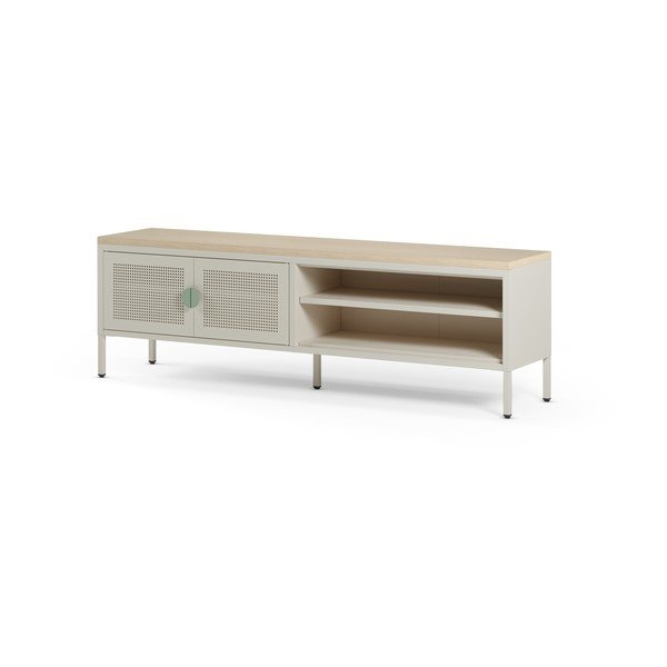 Krémovobiely/v prírodnej farbe kovový TV stolík 160x50x35 cm Sayla – Marckeric-image-4