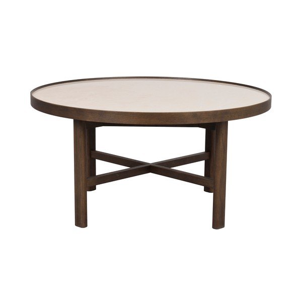 Tmavohnedý okrúhly konferenčný stolík s keramickou doskou 90x90 cm Marsden – Rowico