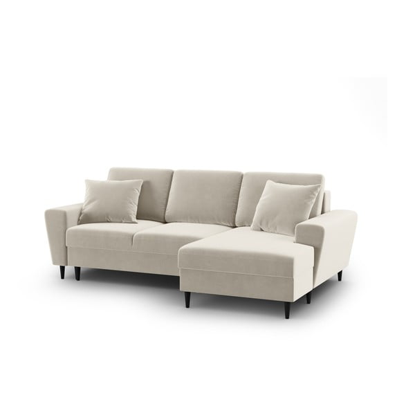 Béžová zamatová rozkladacia/s úložným priestorom rohová pohovka (pravý roh/s leňoškou) Kyoto – Cosmopolitan Design-image-1