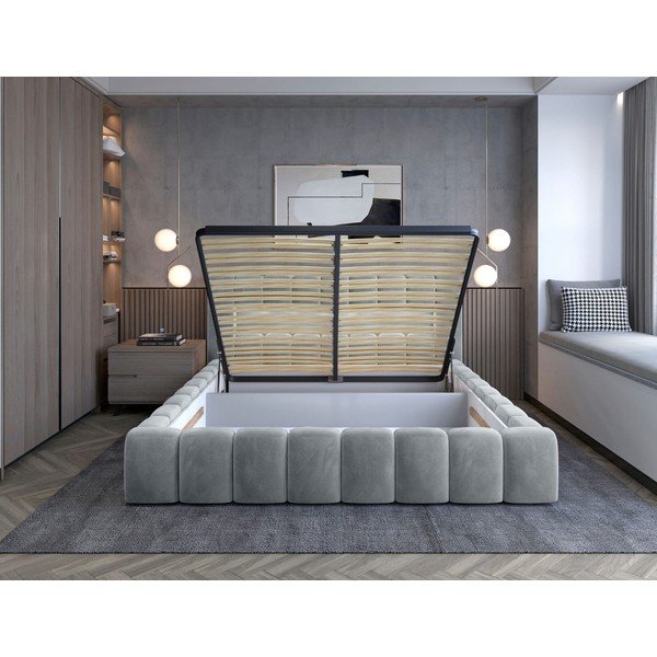 Svetlosivá čalúnená dvojlôžková posteľ s úložným priestorom s roštom 140x200 cm Lamica – ELTAP-image-2