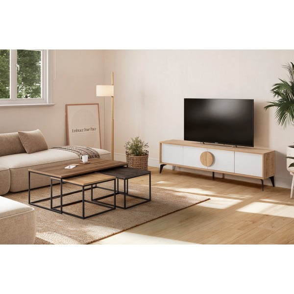 Konferenčné stolíky v súprave 3 ks v prírodnej farbe 60x110 cm Camelia – Marckeric-image-1