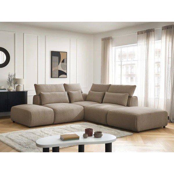 Taupe polohovacia modulárna rohová pohovka Jana – Bobochic Paris-image-1
