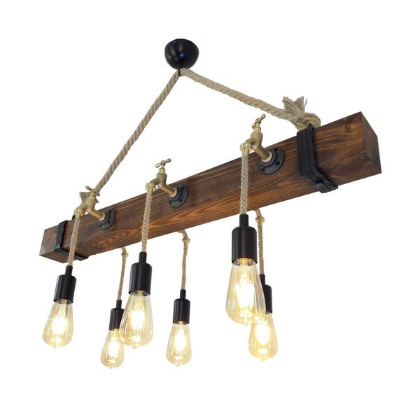 Drevené stropné závesné svietidlo Kutuk, 6 žiaroviek-image-1