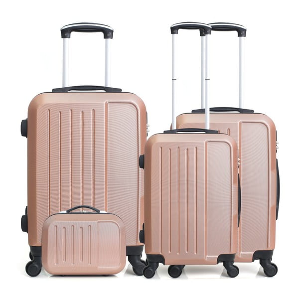 Sada 4 ružových cestovných kufrov na kolieskach Hero Family