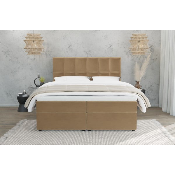 Okrovožltá boxspring posteľ s úložným priestorom 160x200 cm Flip – Ropez-image-2