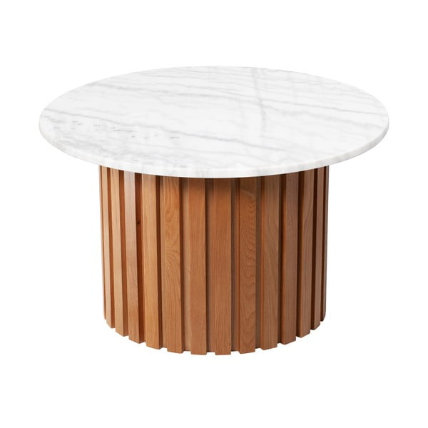 Biely mramorový konferenčný stolík s podnožím z dubového dreva RGE Moon, ⌀ 85 cm