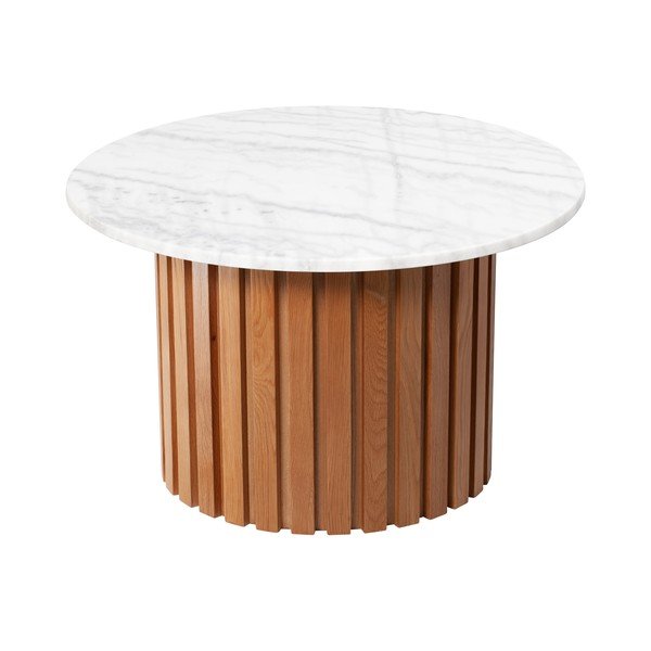 Biely mramorový konferenčný stolík s podnožím z dubového dreva RGE Moon, ⌀ 85 cm