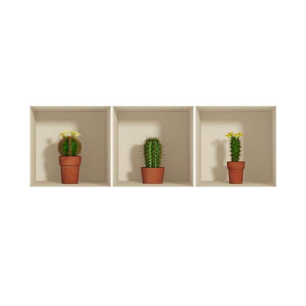 Sada 3 samolepiek s 3D efektom Ambiance Cactus-image-3