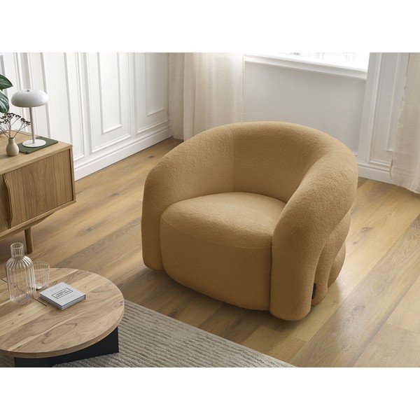 Otočné kreslo z textílie buklé v horčicovej farbe Elina – Bobochic Paris-image-1