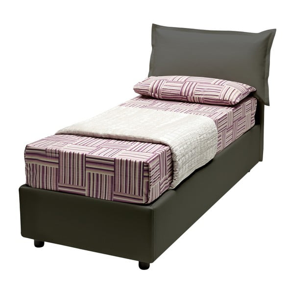 Sivá jednolôžková posteľ s úložným priestorom, matracom a poťahom z koženky 13Casa Rose, 80 x 190 cm