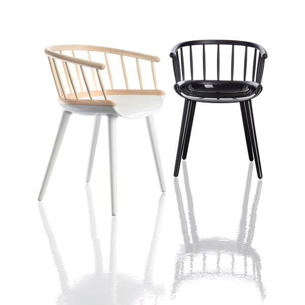 Hnedo-biela jedálenská stolička s opierkou z jaseňového dreva Magis Cyborg-image-1