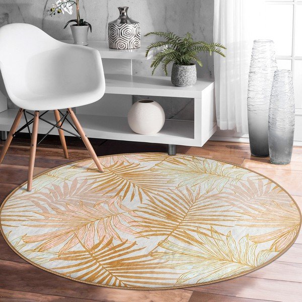 Žltý prateľný okrúhly koberec vhodný pre robotické vysávače ø 80 cm Comfort – Mila Home-image-4