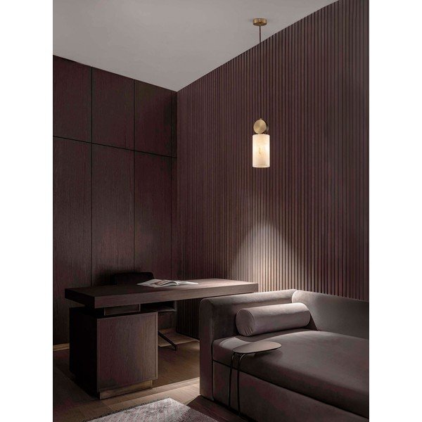 Krémovobiele/v mosadznej farbe závesné svietidlo v dekore kameňa ø 12 cm Maru – Nova Luce-image-1