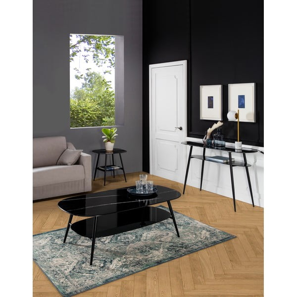 Čierny konzolový stolík so sklenenou doskou v mramorovom dekore Marckeric Alina-image-1