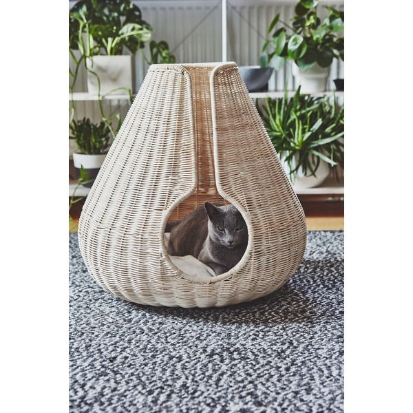 Ratanový pelech pre mačku v prírodnej farbe ø 56 cm Perla Natural – MiaCara-image-1