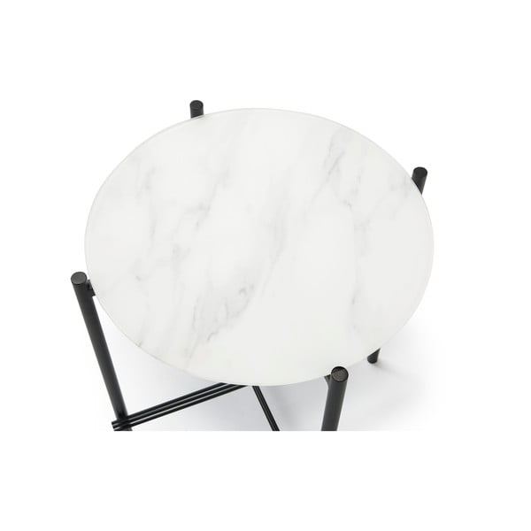 Bielo-čierny odkladací stolík so sklenenou doskou v mramorovom dekore Marckeric, ø 47 cm-image-3