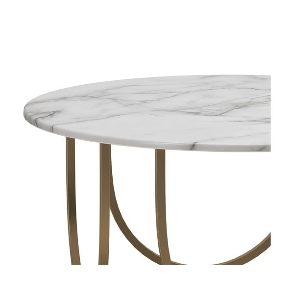 Biely/v zlatej farbe okrúhly konferenčný stolík s doskou v dekore mramoru ø 79 cm Gwyneth – CosmoLiving by Cosmopolitan-image-4