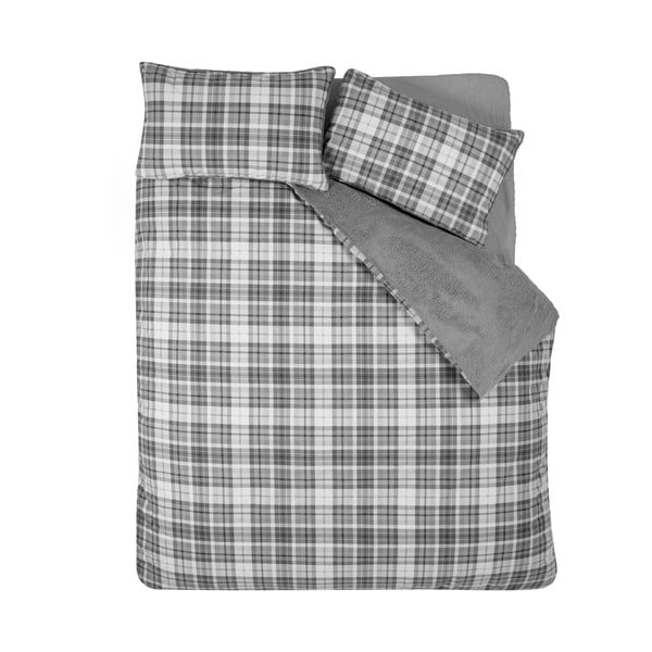 Sivé obliečky na jednolôžko s baránkom 135x200 cm Cosy Sherpa Check – Catherine Lansfield