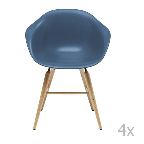 Sada 4 modrých jedálenských stoličiek s podnožou z bukového dreva Kare Design Forum