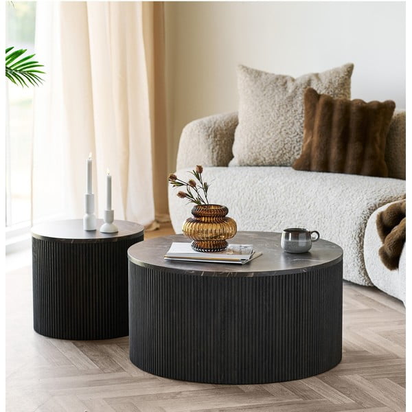 Tmavohnedý okrúhly konferenčný stolík s doskou v dekore mramoru ø 80 cm Rota – House Nordic-image-1