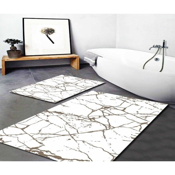 Biele/hnedé kúpeľňové predložky v súprave 2 ks 60x100 cm Cracks – Mila Home-image-1