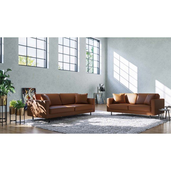 Koňakovohnedá kožená pohovka 207 cm Kobo – MESONICA-image-3