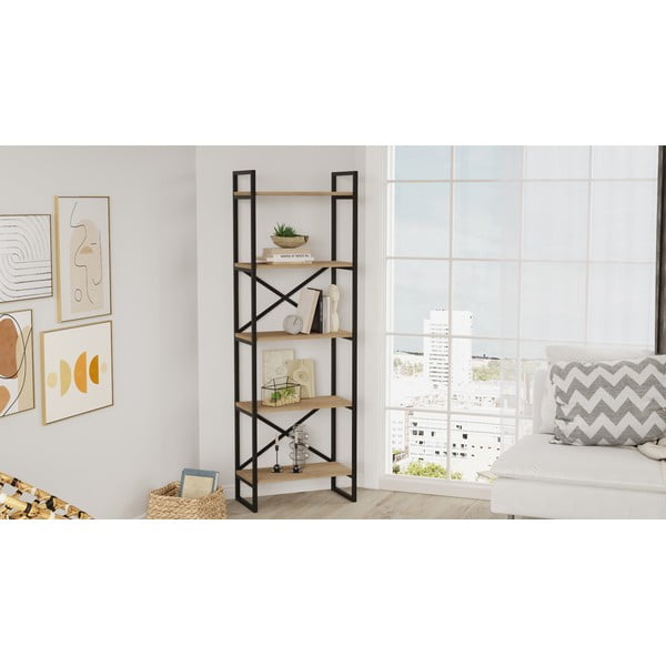 Čierny/prírodný regál v dekore duba 58x175 cm Dusan – Marckeric-image-1