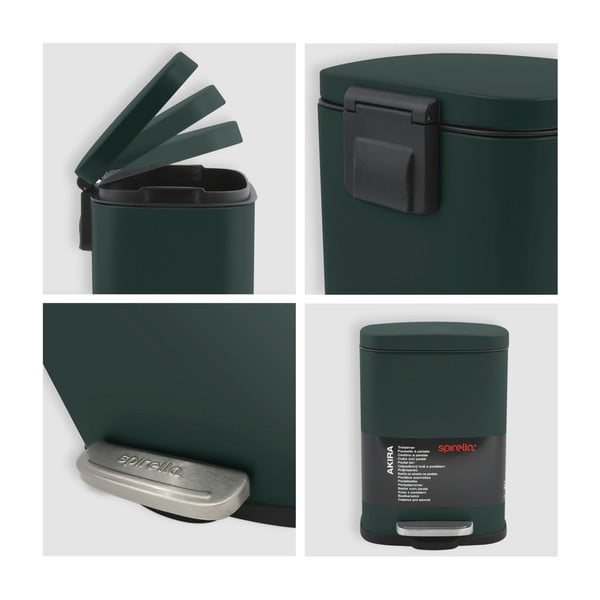 Tmavozelený nášľapný oceľový odpadkový kôš 5 l Akira – Spirella-image-4