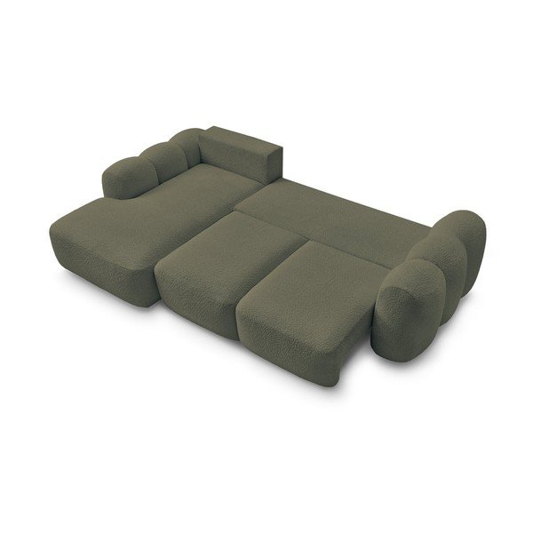 Zelená rozkladacia/s úložným priestorom rohová pohovka z textílie buklé (ľavý roh/s leňoškou) Montaigne – Bobochic Paris-image-4