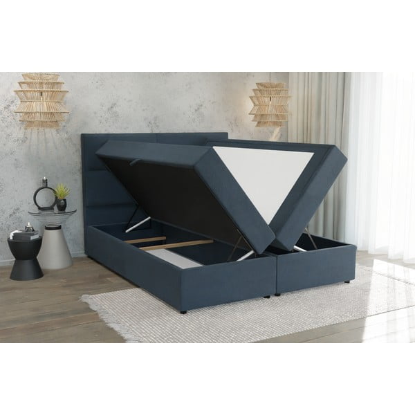 Tmavomodrá boxspring posteľ s úložným priestorom 180x200 cm Lola – Ropez-image-3