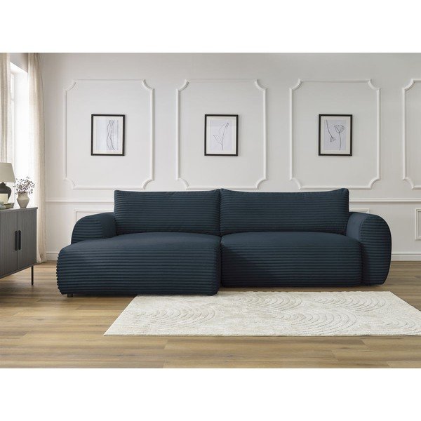 Tmavomodrá menčestrová rozkladacia rohová pohovka (ľavý roh) Lucien – Bobochic Paris-image-1