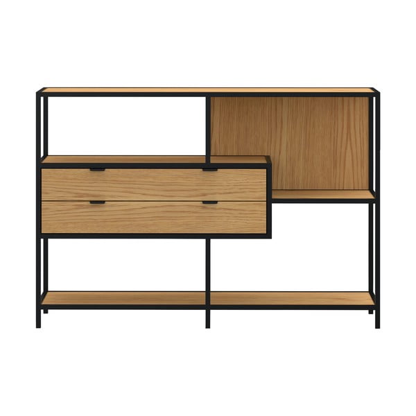 Knižnica v čiernej a prírodnej farbe v dekore duba 114x78x35 cm Seaford – Actona-image-1