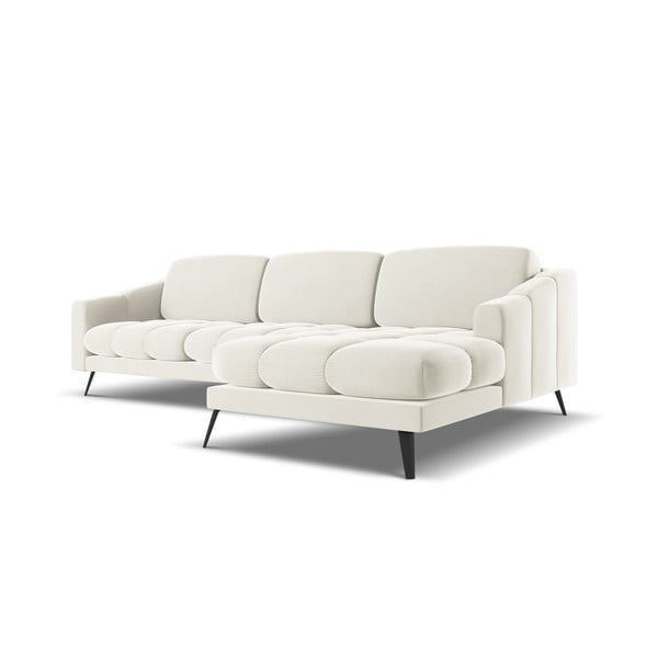 Krémovobiela zamatová rohová pohovka (pravý roh) Nalu – Makamii-image-2