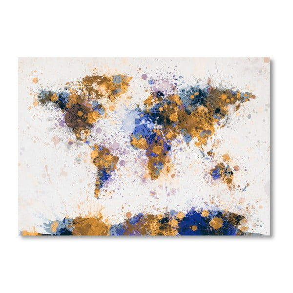 Plagát s modro-žltou mapou sveta Americanflat Splash, 60  ×   42 cm