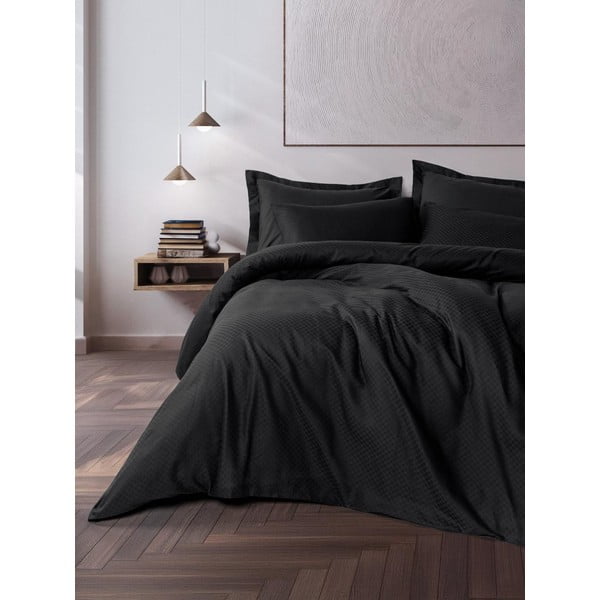 Čierne obliečky na jednolôžko z bavlny Renforcé 140x200 cm Checkered – Mila Home Luxury-image-1