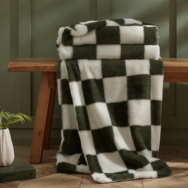 Biela/zelená deka 130x170 cm Cosy Soft Checkerboard – Catherine Lansfield-image-2