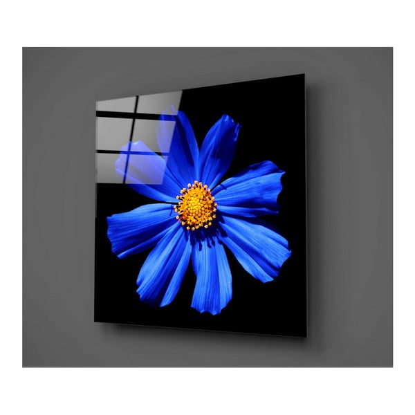Čierno-modrý sklenený obraz Insigne Flowerina, 30 × 30 cm
